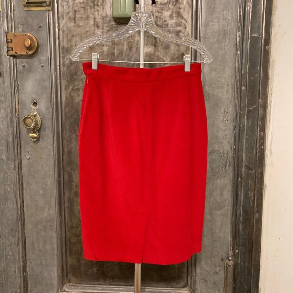 Vintage 90s Krizia Jeans red velvet knee length pencil skirt High End designer M - Picture 2 of 7